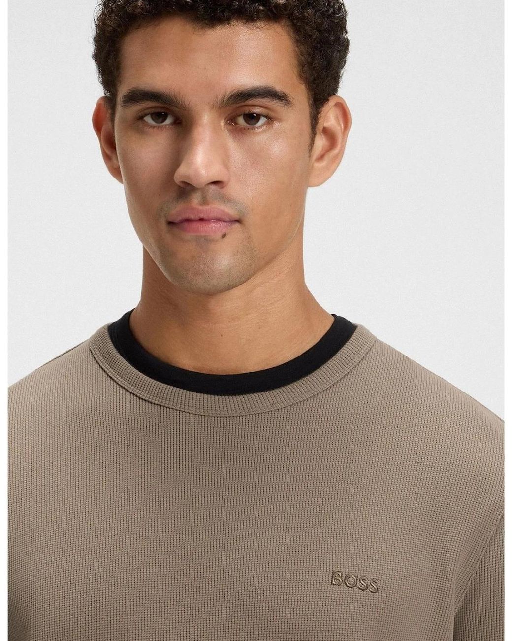 Boss Brown Wordmark Crew Neck Long Sleeve Regular Fit T-Shirt for men