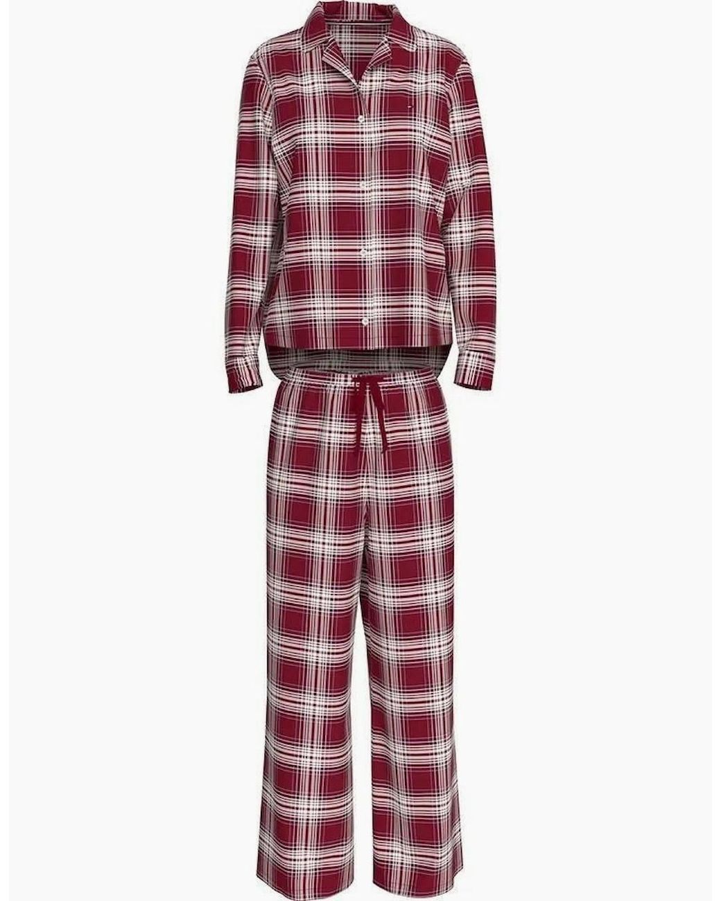 Tommy Hilfiger Red Plaid Check Flannel Pyjama Set, Deep Rouge