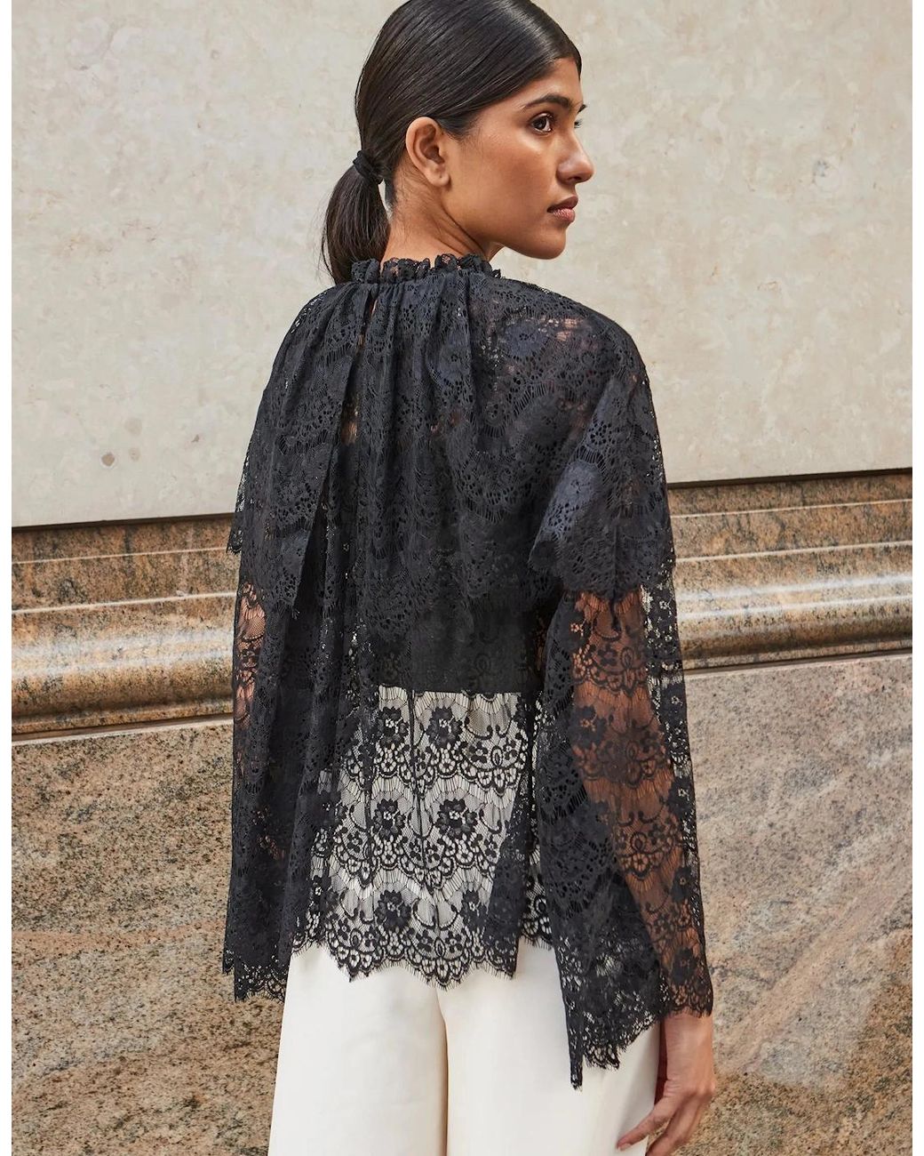 Ro&zo Black Lace Overlay Blouse