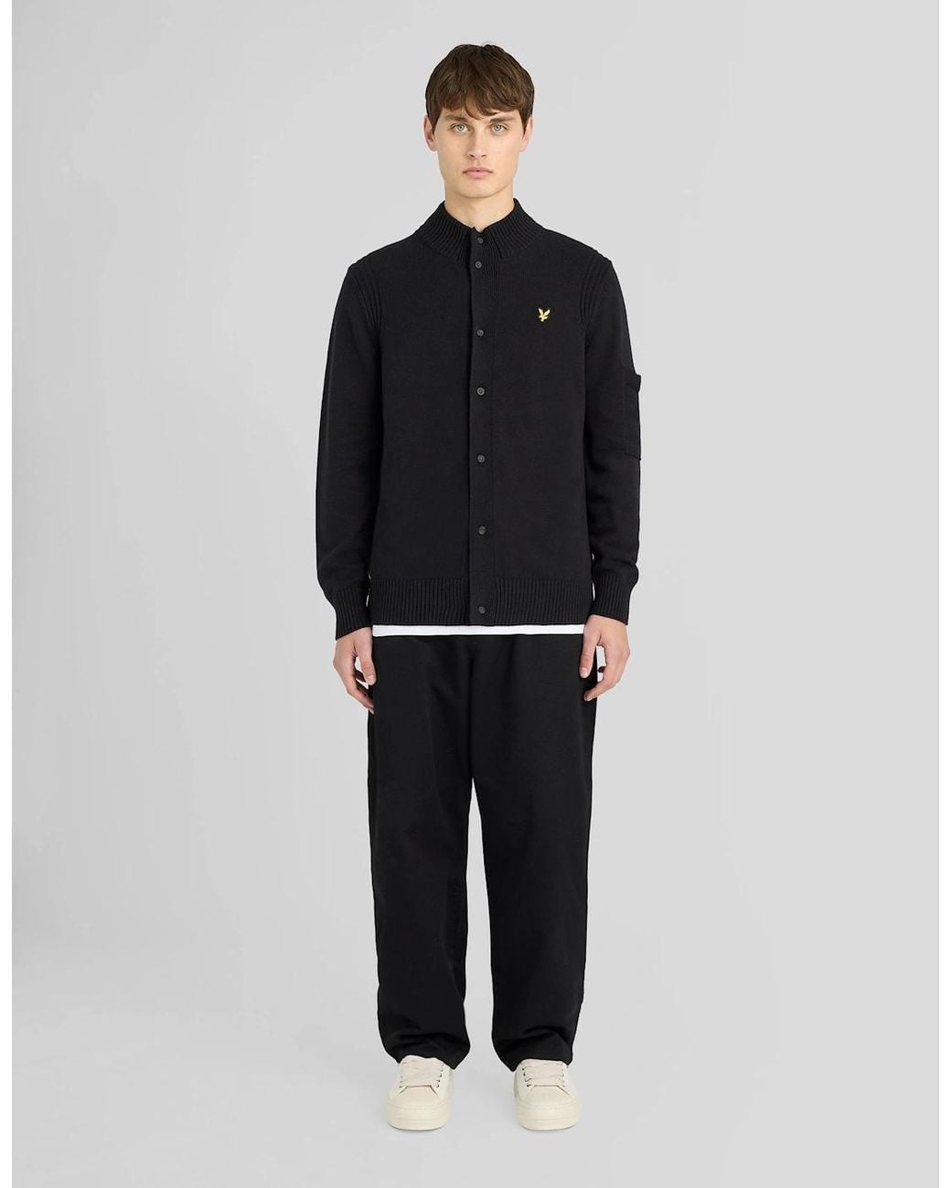 Lyle & Scott Black Rib Detail Button Cardigan for men