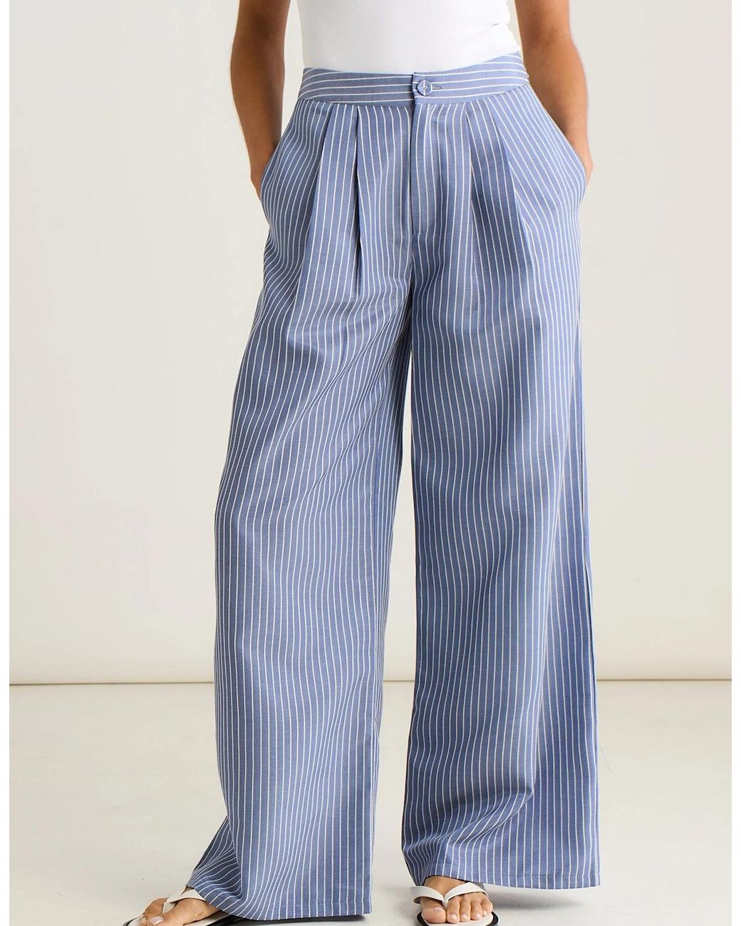Gini London Blue Wide Leg Pleat Front Formal Trousers