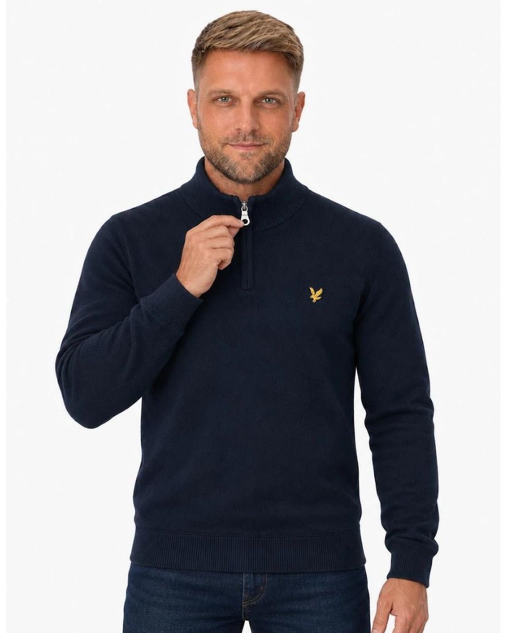 Lyle & Scott Blue Lyle & Scott Cotton Merino Quarter Zip Jumper Dark for men