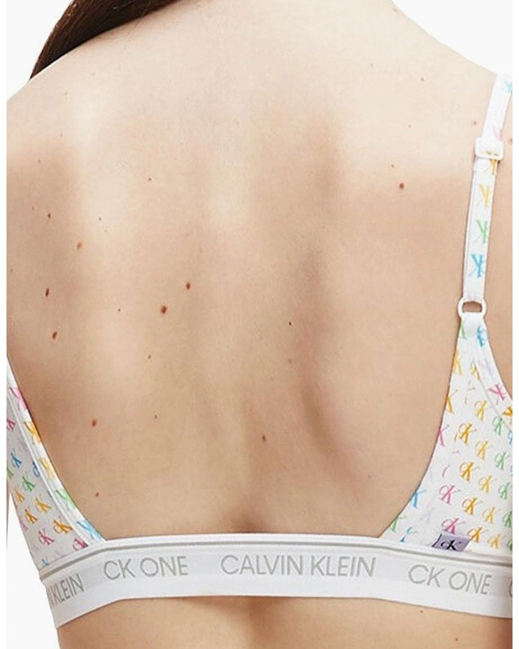 Calvin Klein Blue Ck One Cotton Modal Blend String Bralette, Pride Colours Mini Ck1 Logo Print