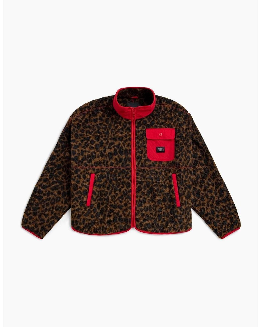 Vans Red High Pile Animal Print Full Zip Fleece