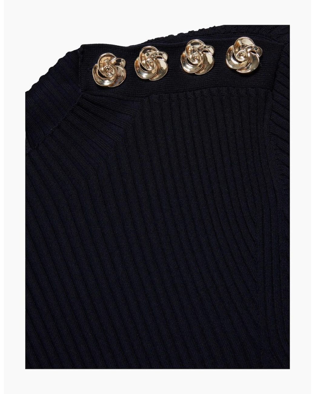 Ted Baker Black Lilano Ribbed Knit Button Detail Dress