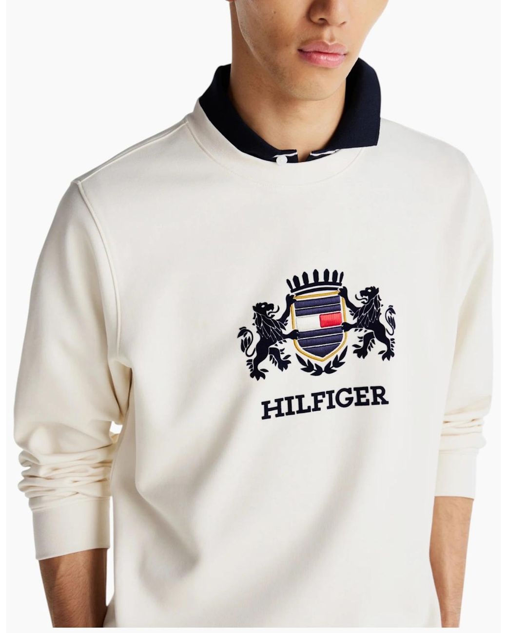 Tommy Hilfiger White Icon Interlock Hwk Sweatshirt Crew Neck Casual Cotton for men