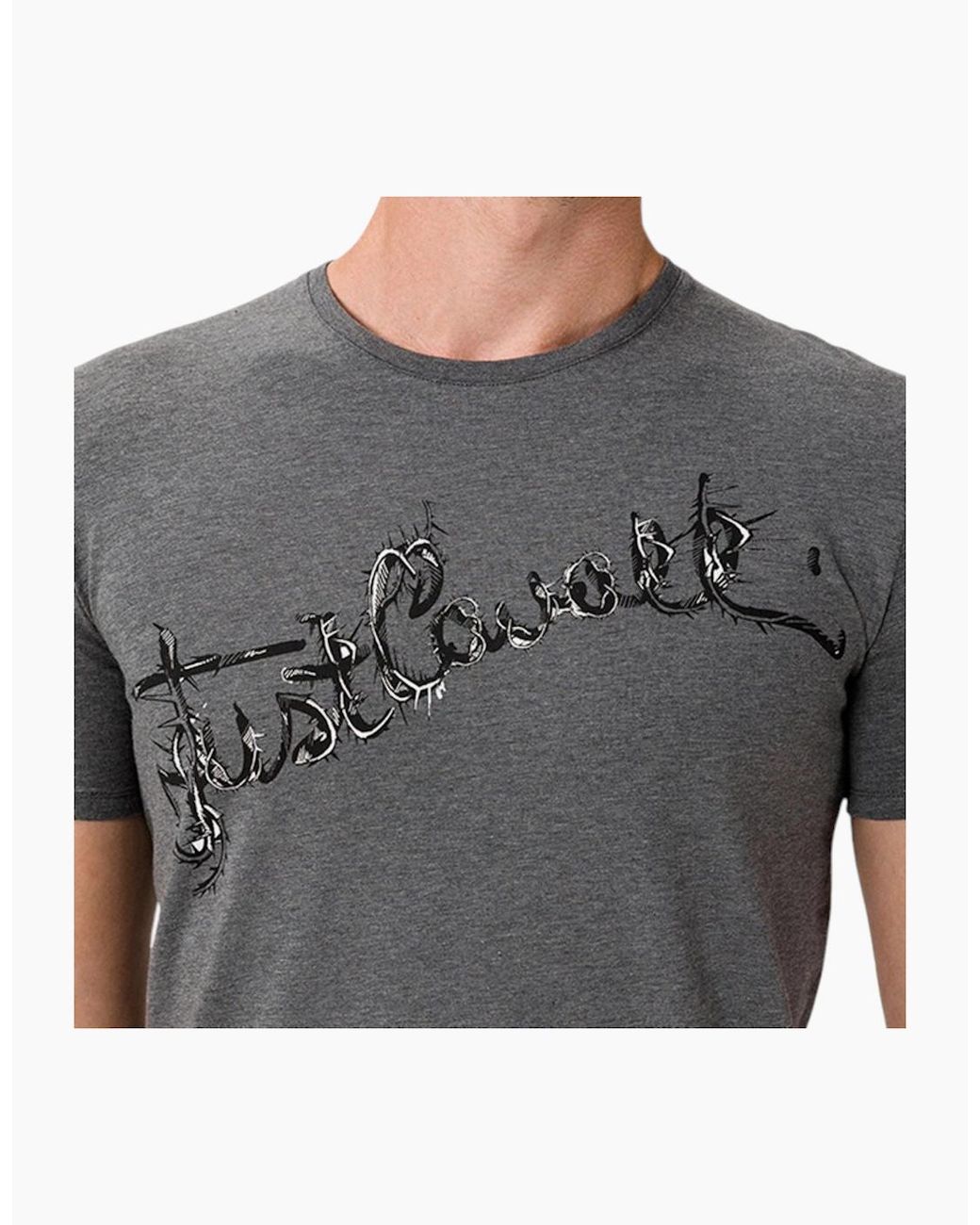 Just Cavalli Gray S03Gc0368 T-Shirt Logo Print Short Sleeve Tops Cotton Tee for men