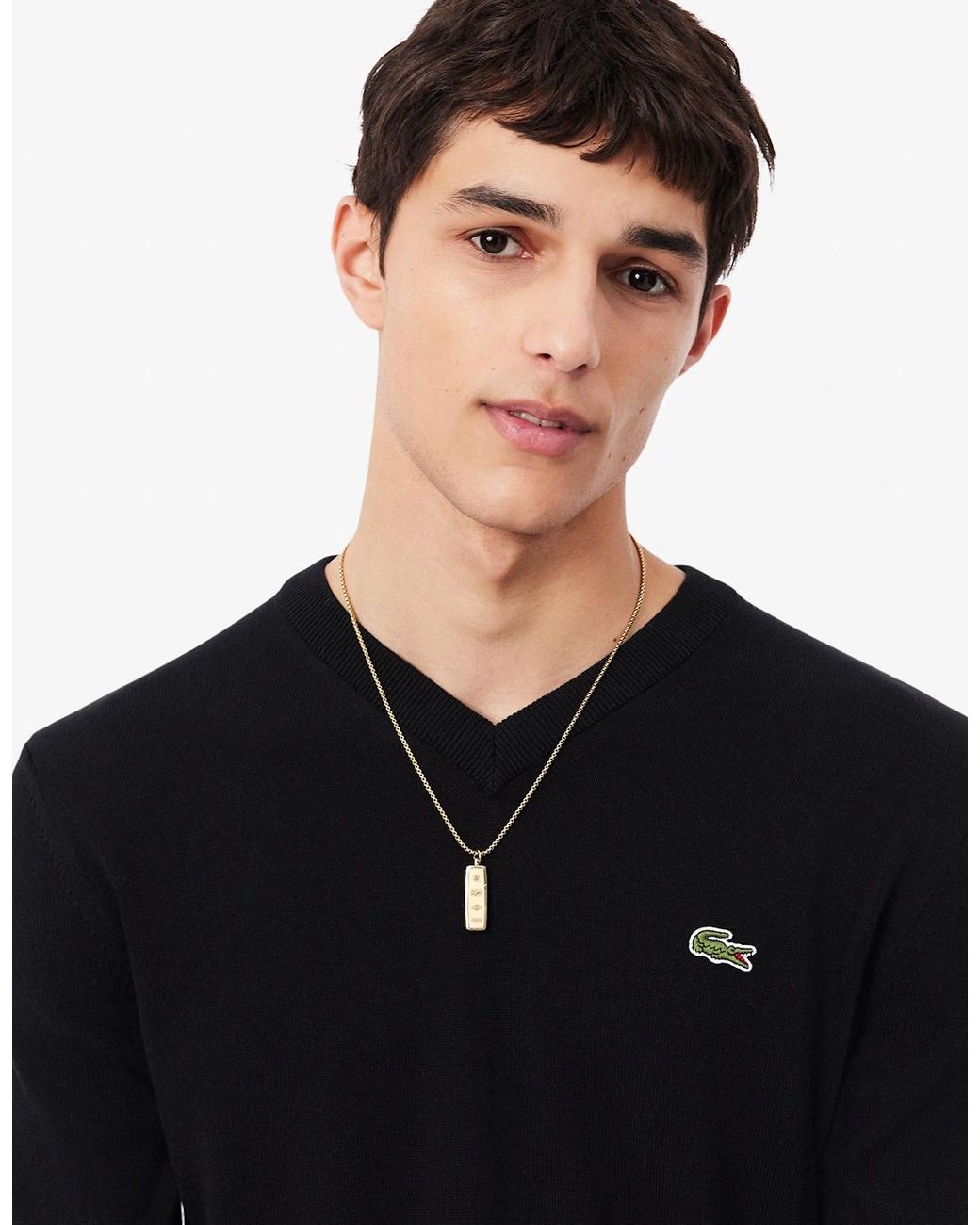 Lacoste Black Monochrome Jersey V Neck Sweater for men