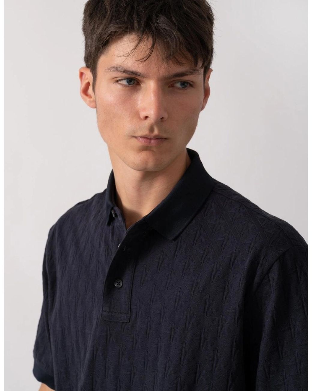 ARMANI EXCHANGE Black Regular Fit Polo Shirt With Tone-On-Tone Allover Logo for men