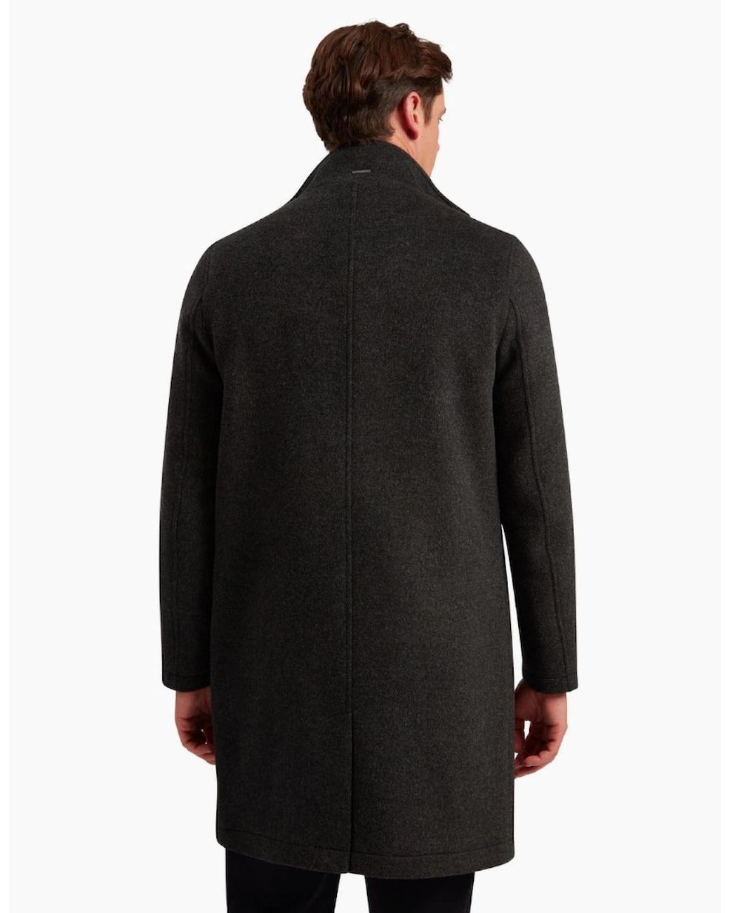 Ted Baker Black Ederson Wool Blend Funnel Neck Coat for men