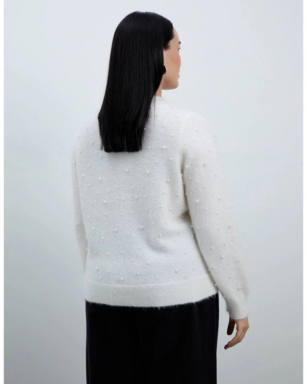 Live Unlimited London White Pearl Button Through Cardigan With Mohair