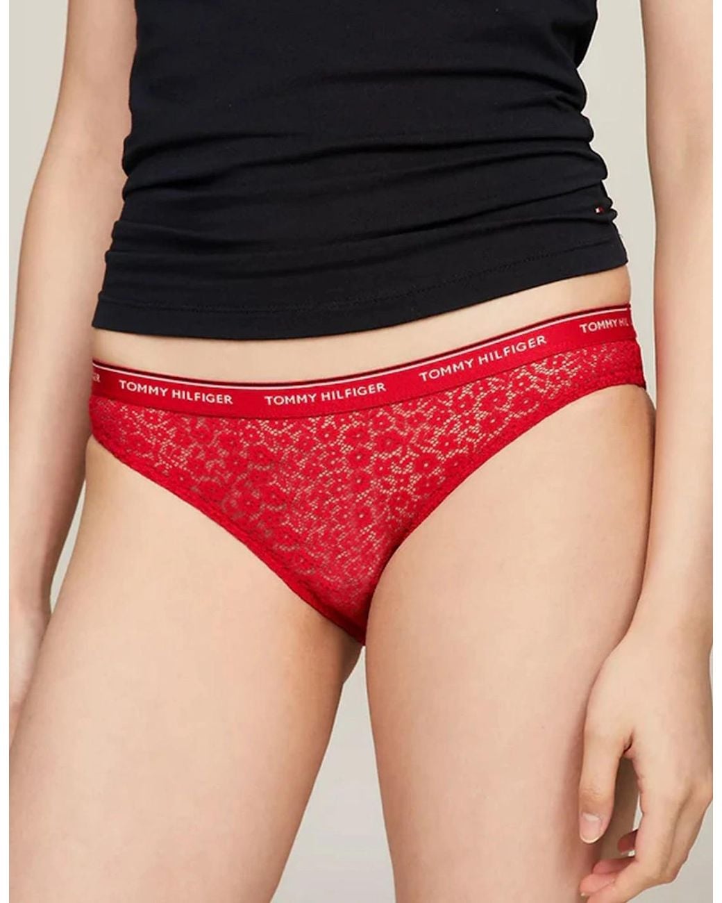 Tommy Hilfiger Red Bikini Lace 3 Pack Underwear Desert Sky//Primary