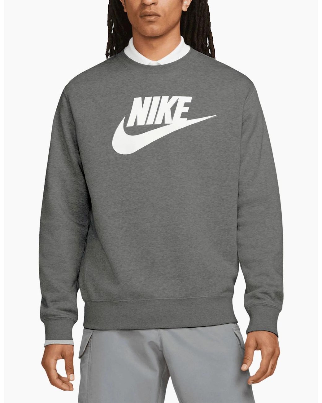 Nike Gray Dq4912 Sweatshirt Sportswear Club Fleece Crew Neck Pullover Jumper New for men