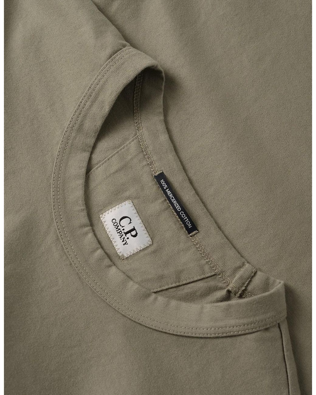 C P Company Gray 30/2 Mercerised Pocket T-Shirt Khaki for men
