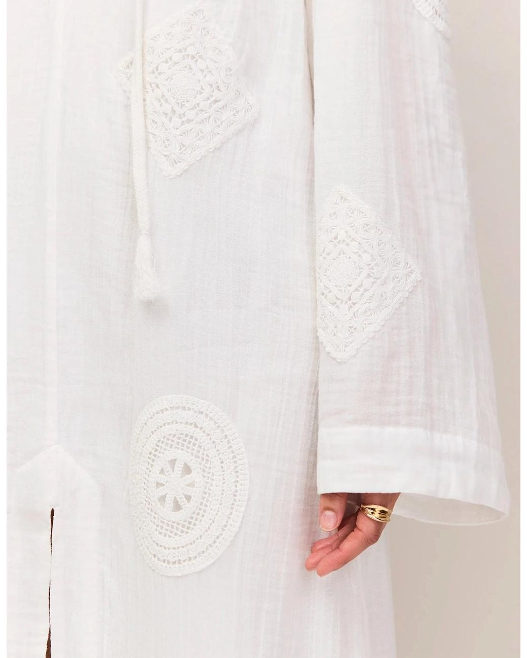 Ro&zo White Petite Cheesecloth Patchwork Kaftan Dress