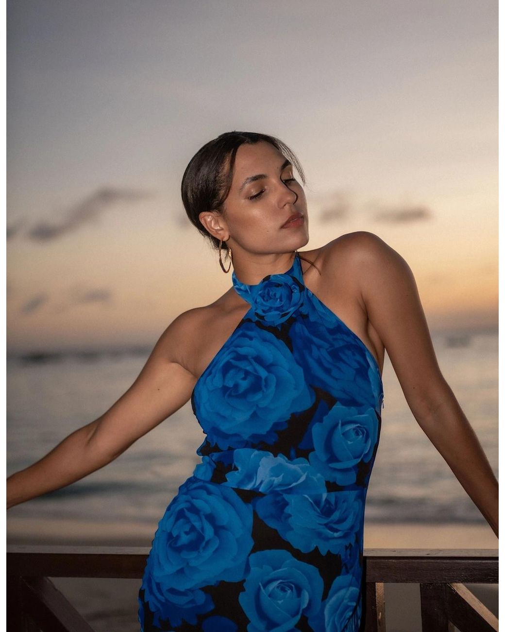 Gini London Blue Floral Occasion Halter Maxi Dress