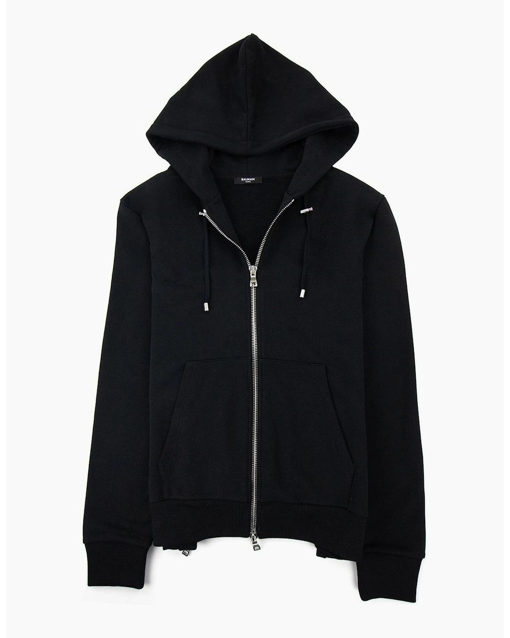 Balmain Black Logo Print Drawstring Hoodie Eab for men