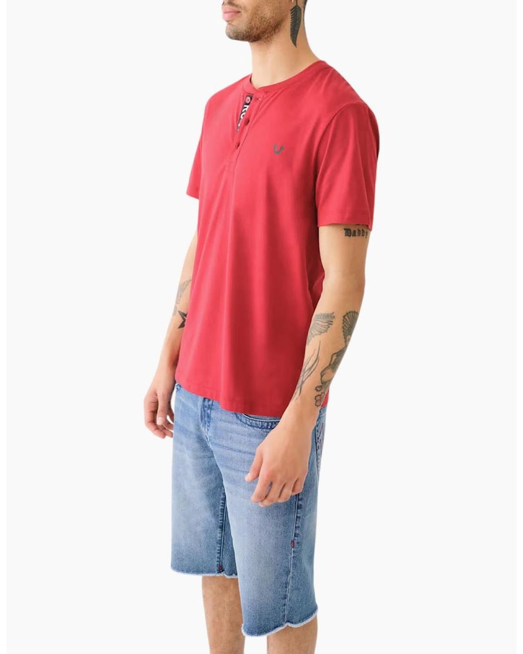 True Religion Red 108426 Henley T Shirt for men