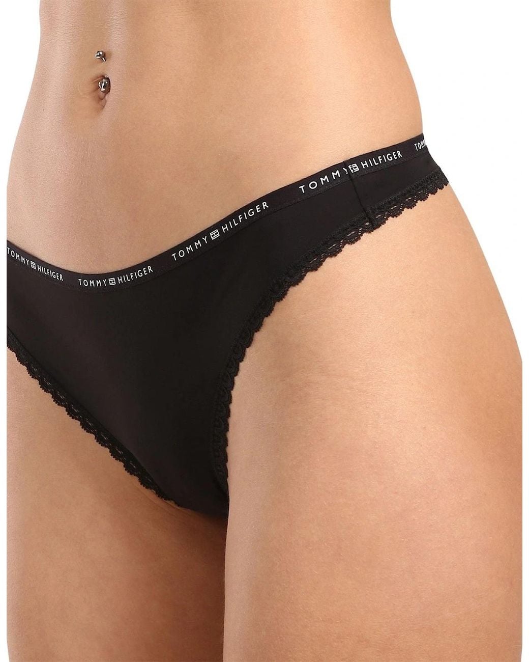 Tommy Hilfiger Black 3-Pack Classic Logo Lace Thongs