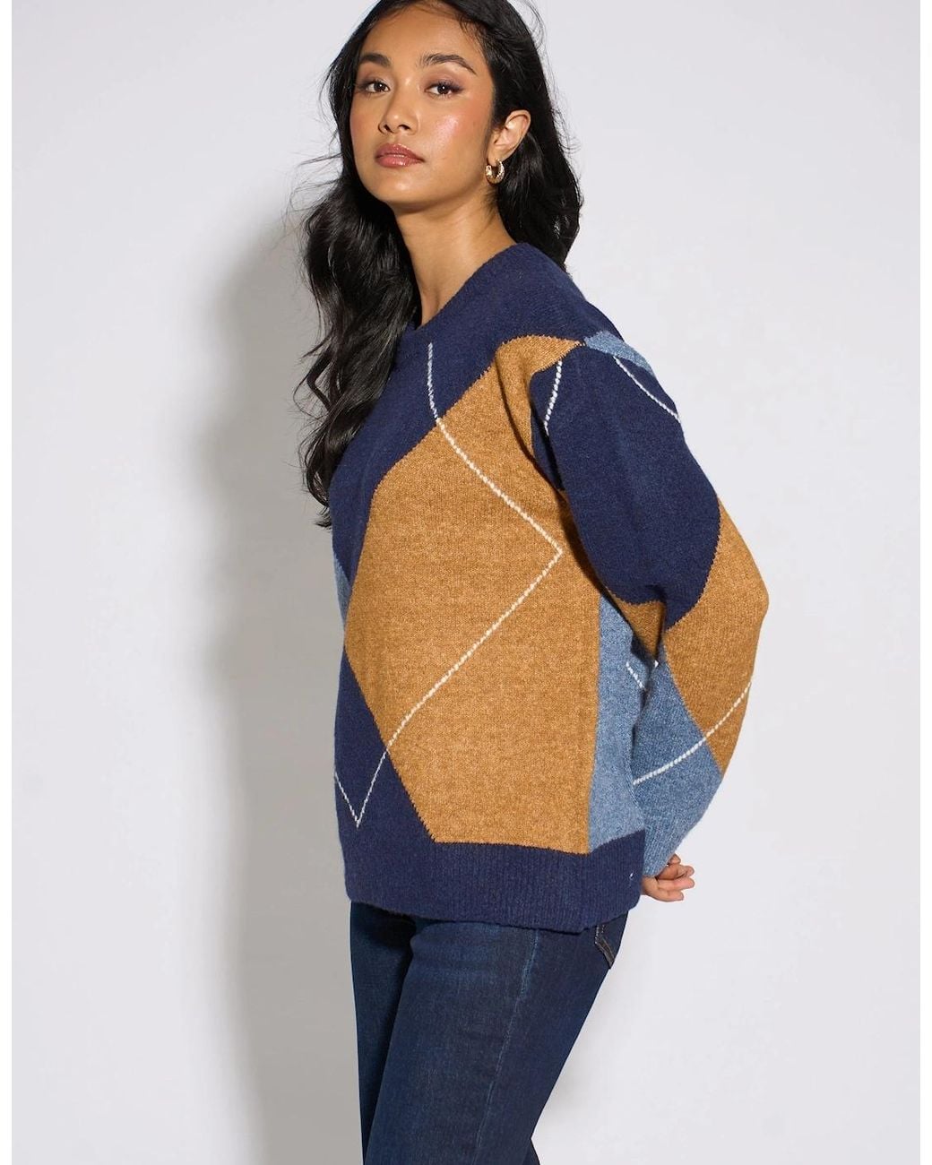 Gini London Blue Argyle Long Sleeves Jumper