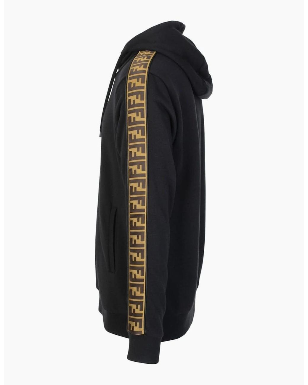 Fendi Black Felpa Logo-Trim Hooded Sweatshirt for men
