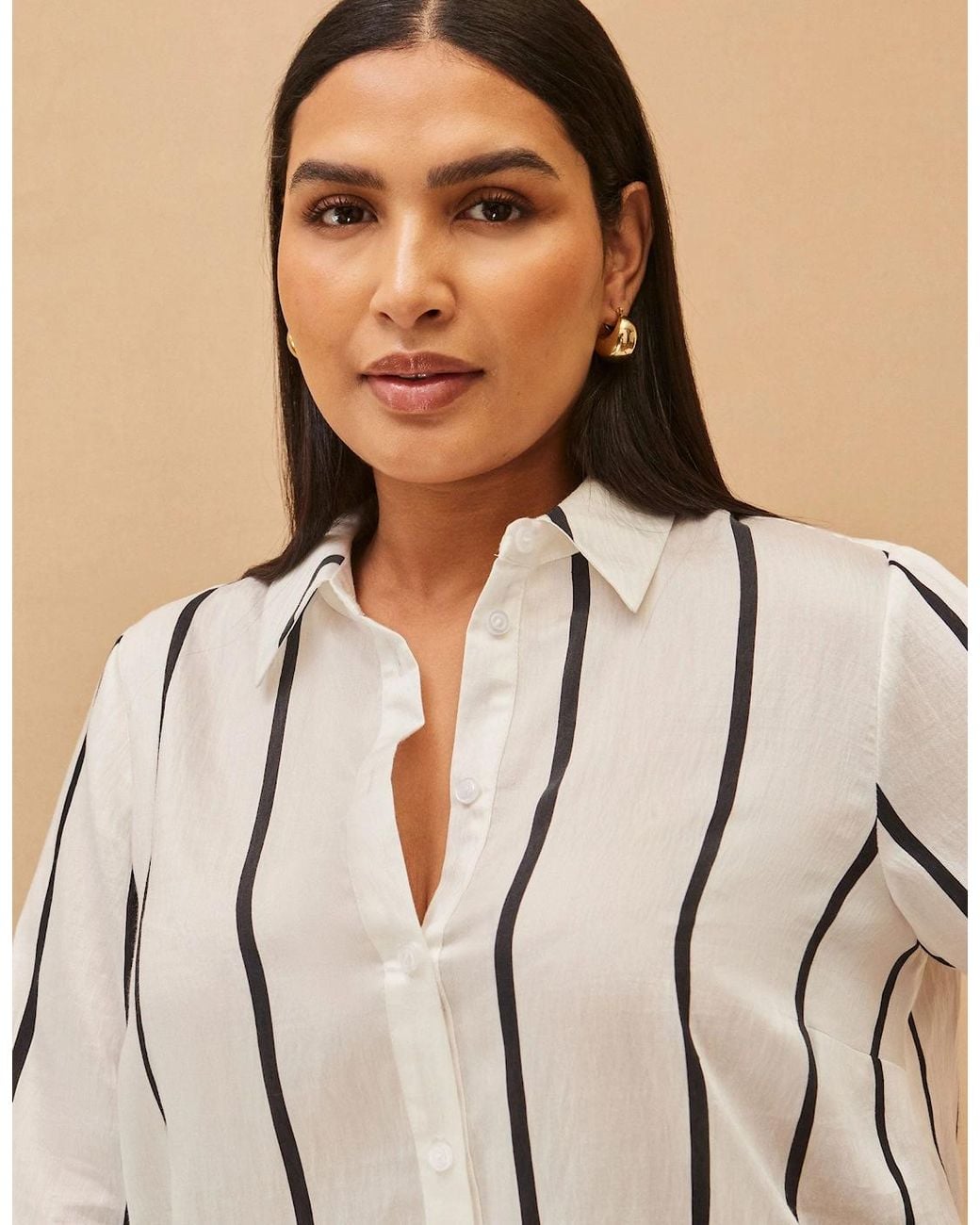 Live Unlimited London Natural And Stripe Long Sleeve Shirt