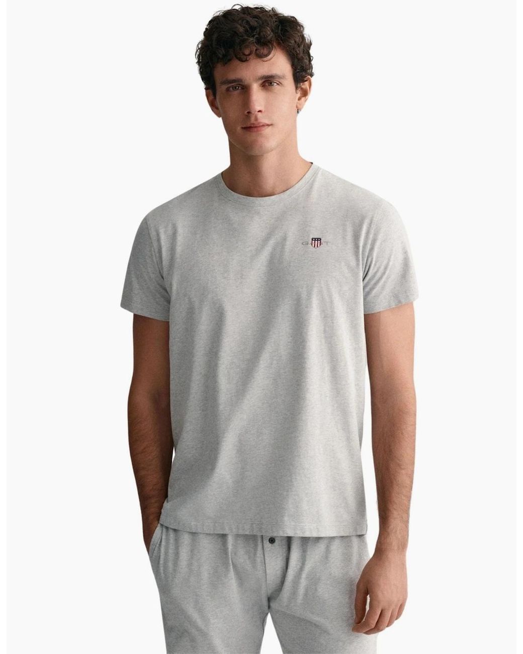 Gant Gray Shield Logo Jersey Pyjama T-Shirt, Light Melange for men