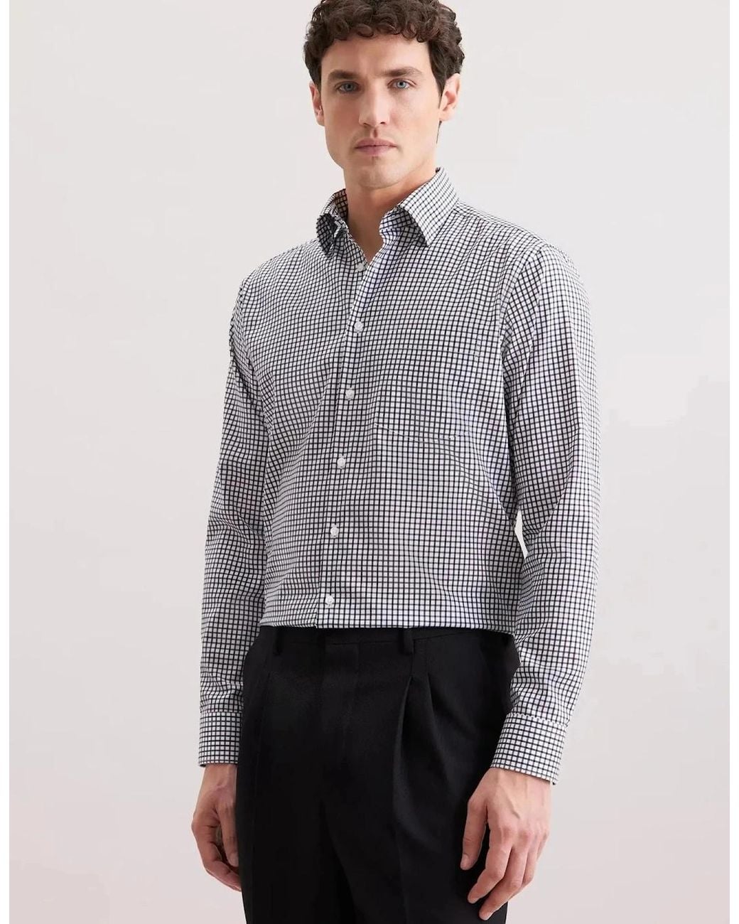Seidensticker Gray Regular Fit No Iron Covered Button Down Check Business Shirt Dark for men