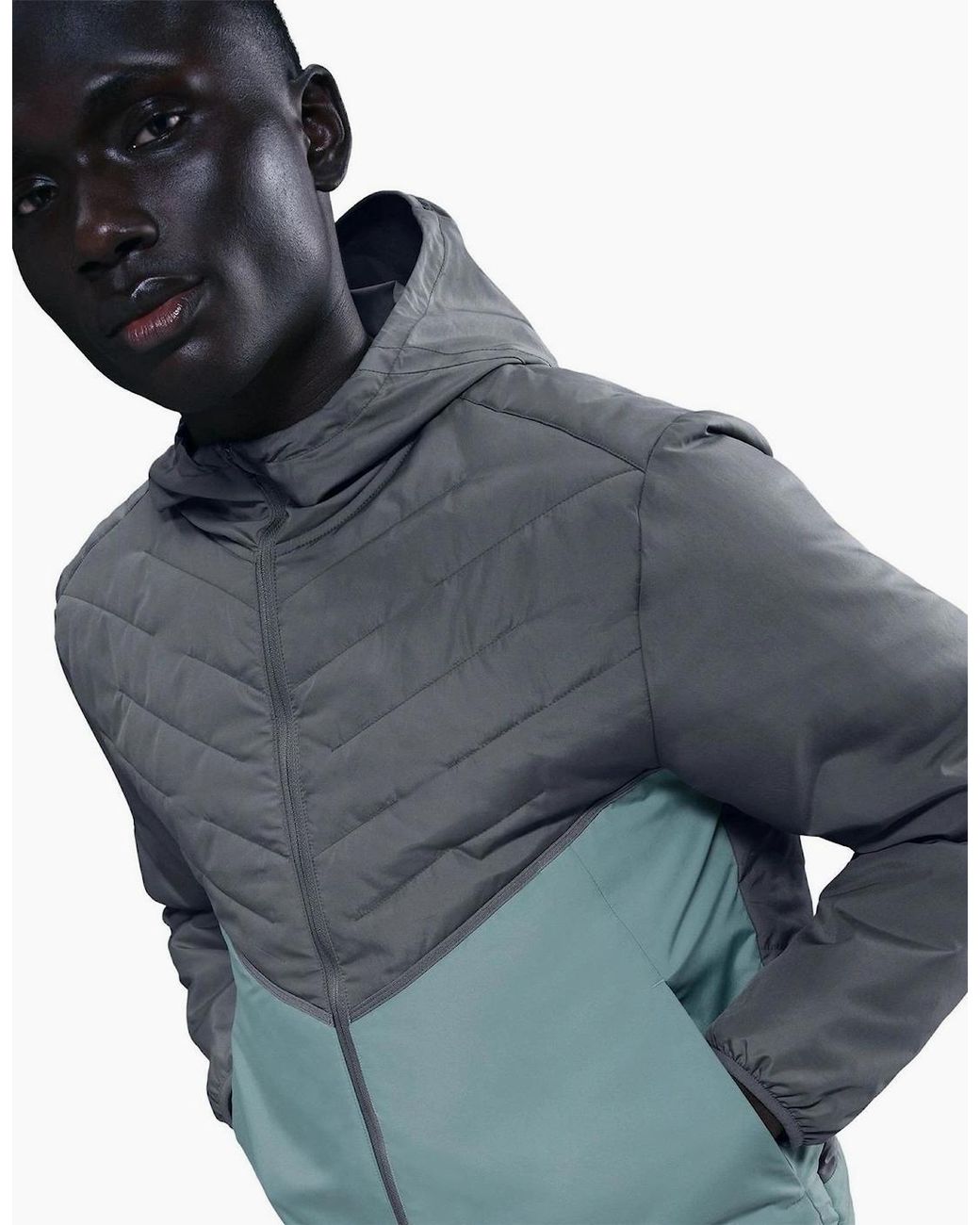 Nike Gray Sn54 Colour Block Zipped Pocket Puffer Jacket for men