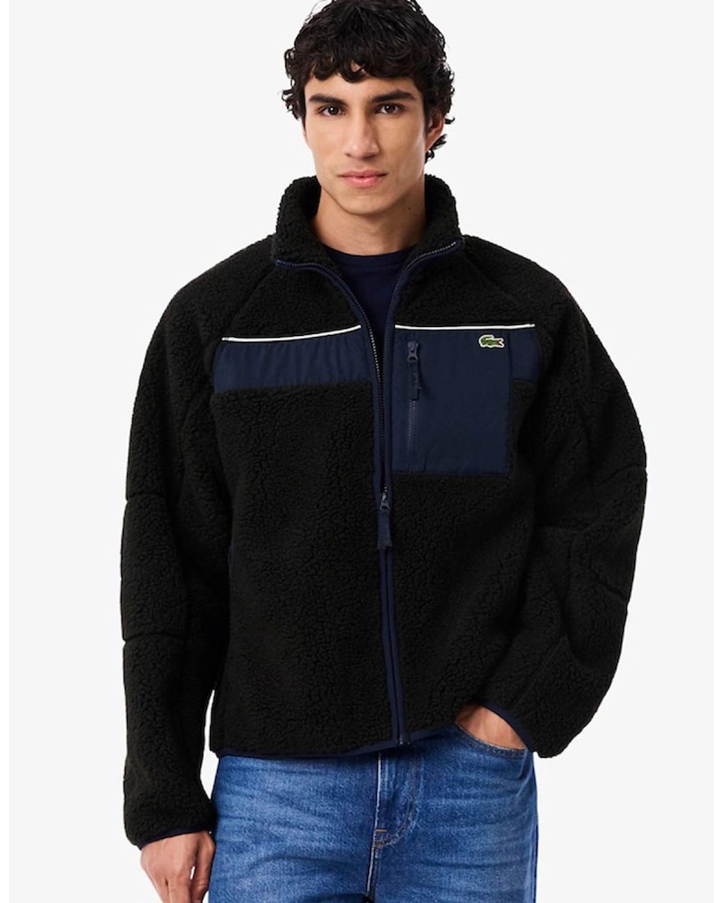 Lacoste Black Colour-Block Sherpa Fleece Jacket