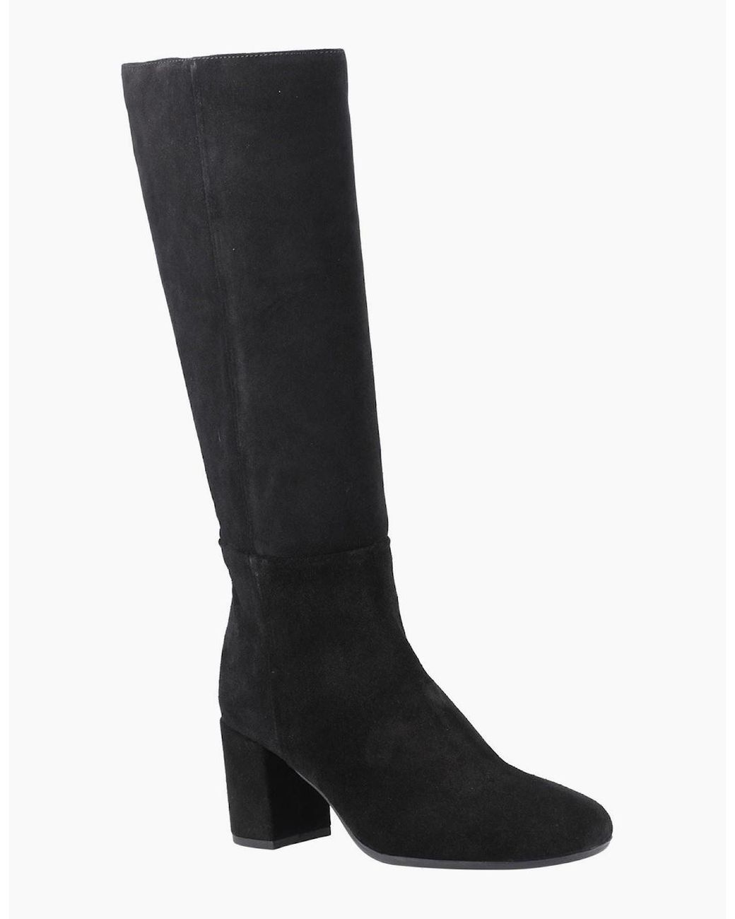 Hush Puppies Black Oprah Suede Long Leather Heeled Knee High Boots