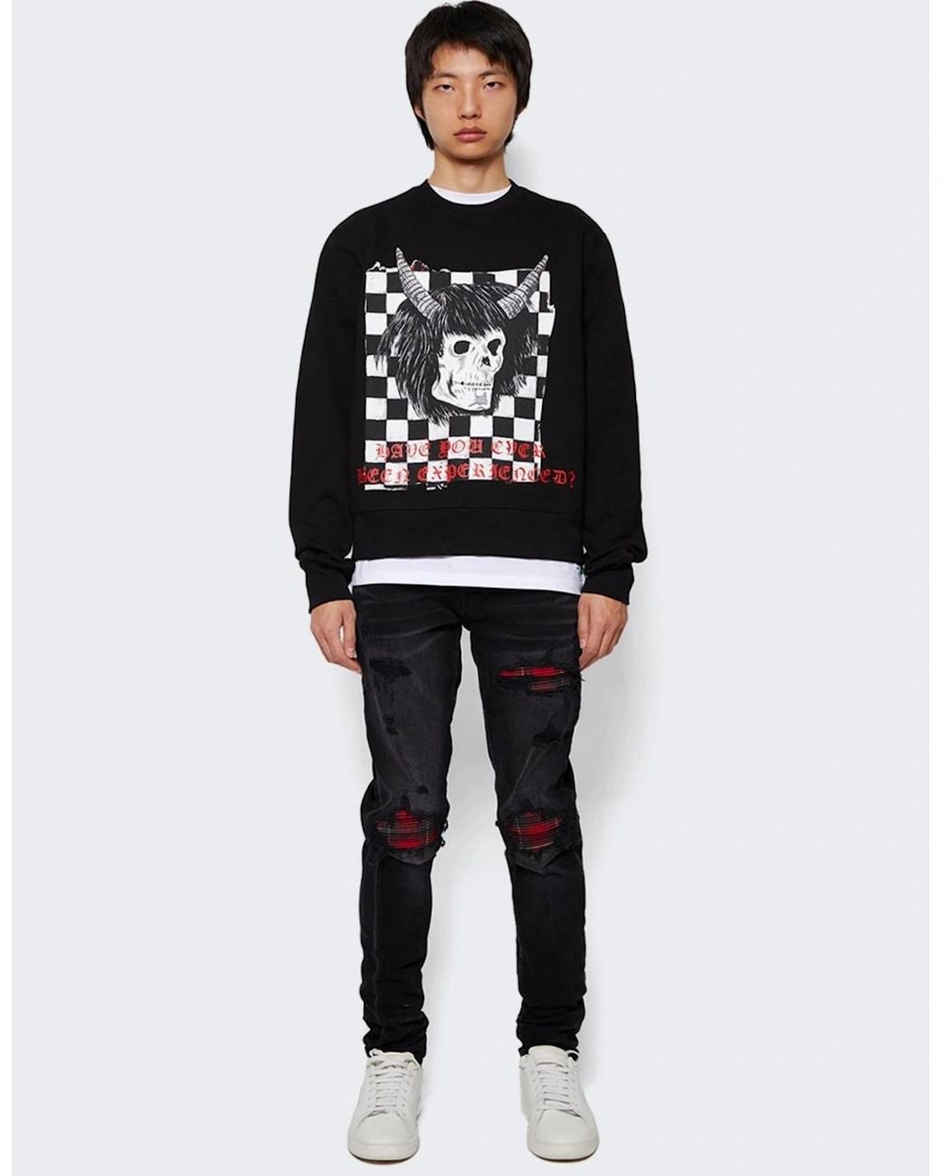 Amiri Black X Wes Lang Checker Skull Crew Neck Sweater for men