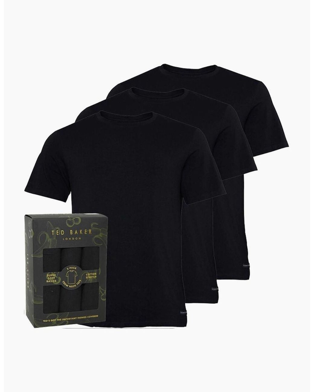 Ted Baker Black Cotton Stretch 3-Pack Crew-Neck T-Shirts for men