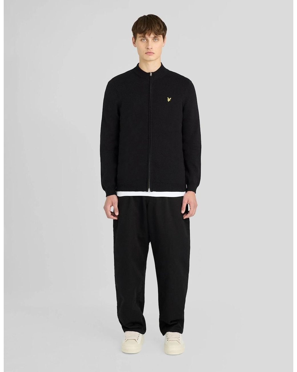 Lyle & Scott Black Cotton Merino Zip Cardigan for men