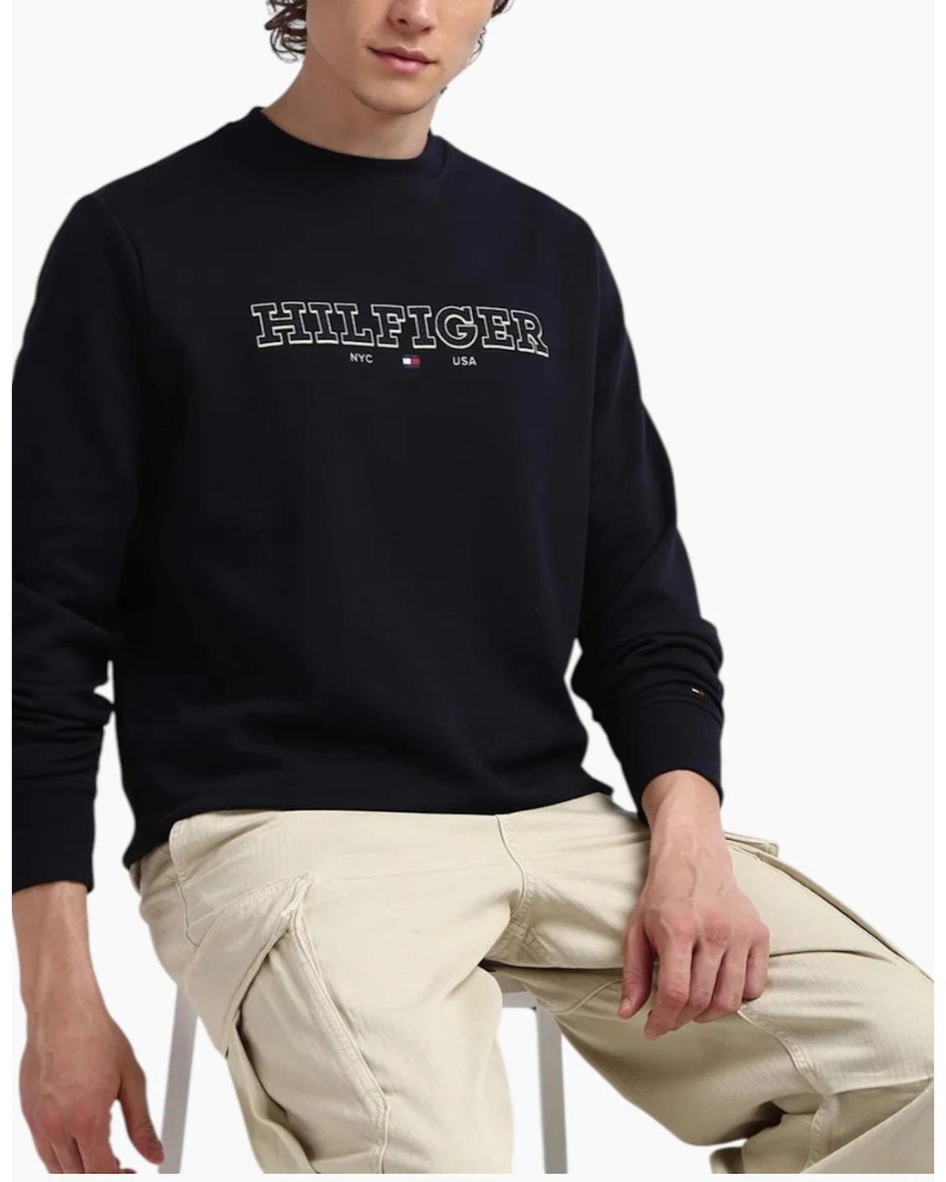 Tommy Hilfiger Blue Sweatshirt Casual Cotton Pullover New Crew Neck Sweatshirt for men