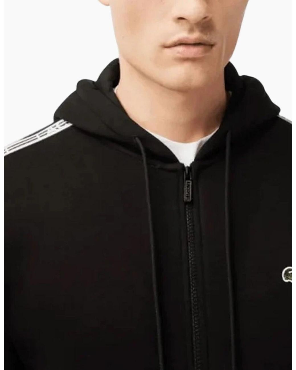 Lacoste Black Branded Tape Zull Zip Hoodie for men