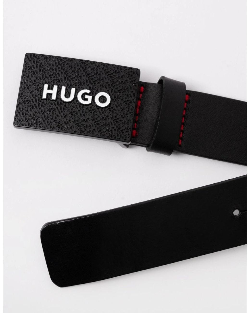 Boss Black Hugo Gilao Matte Leather Belt With Branded Plaque Buckle for men