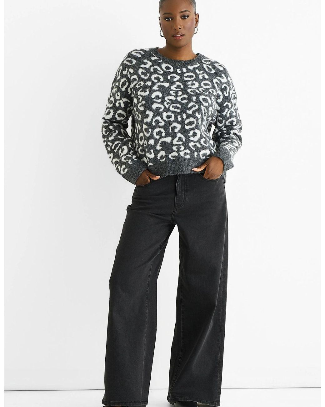 Gini London Gray Animal Pattern Loose Fit Knit Jumper