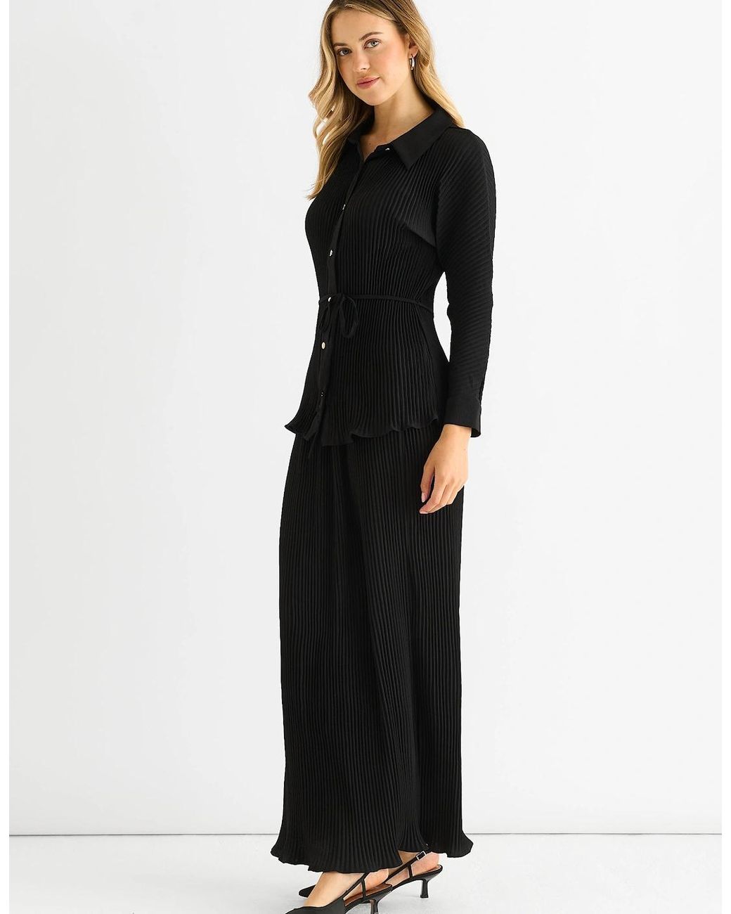 Gini London Black Plisse Elasticated Waist Maxi Skirt