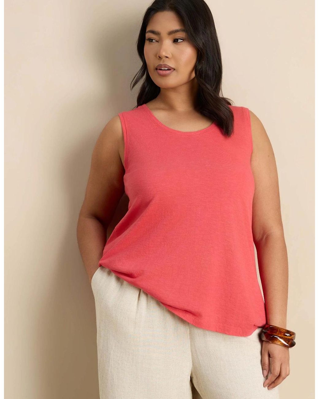 Live Unlimited London Pink Cotton Slub Round Neck Vest