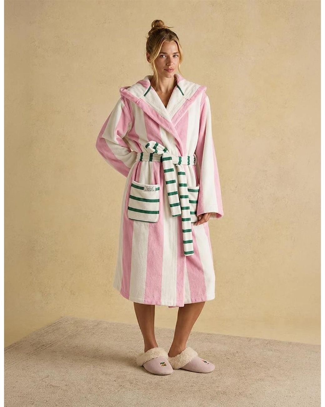 Joules Pink G49621 Luna Ladies Robe/Cream Stripe Bathrobe/Cream Stripe