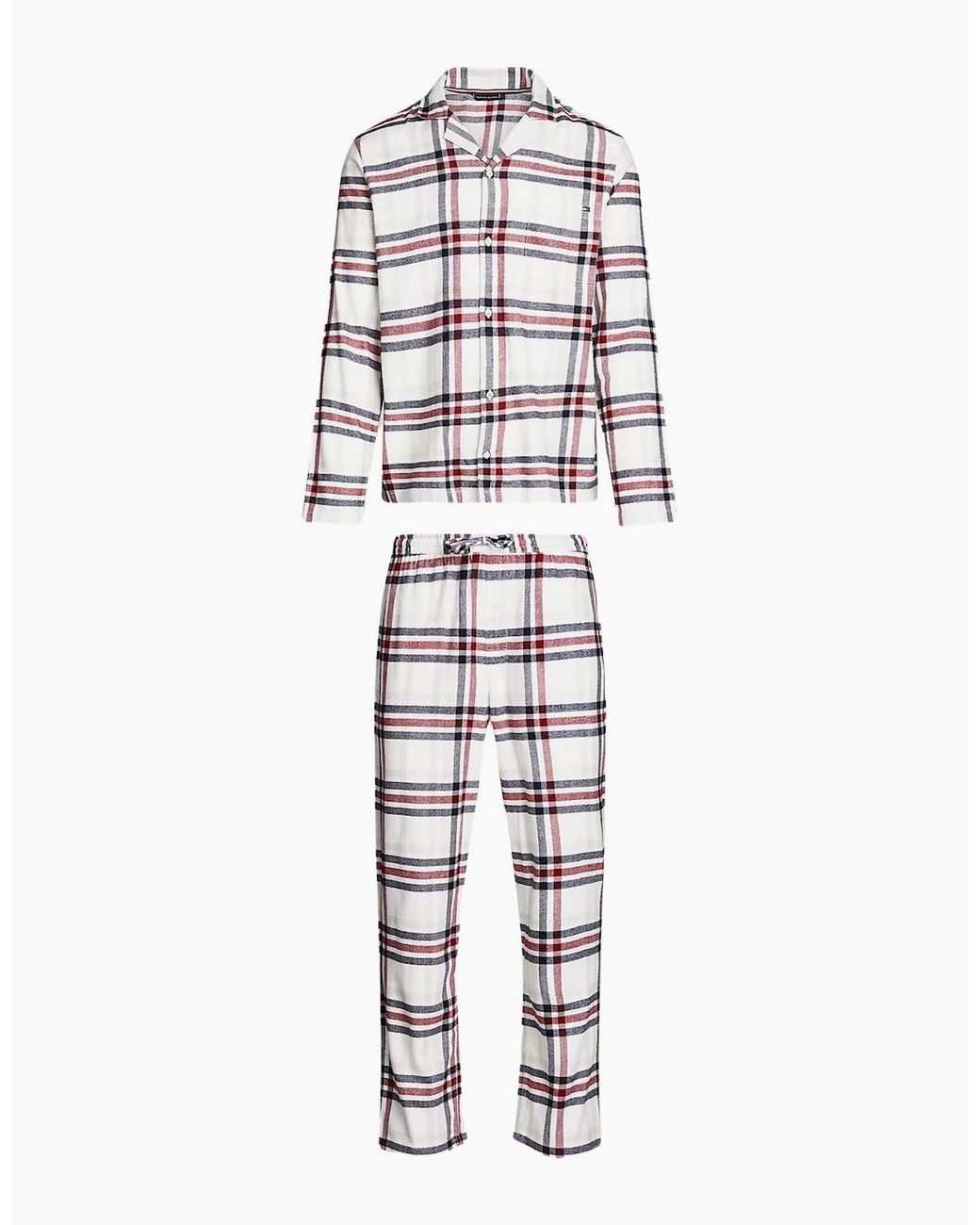 Tommy Hilfiger White Tartan Flannel Pyjama Set, Heritage Plaid Ivory for men