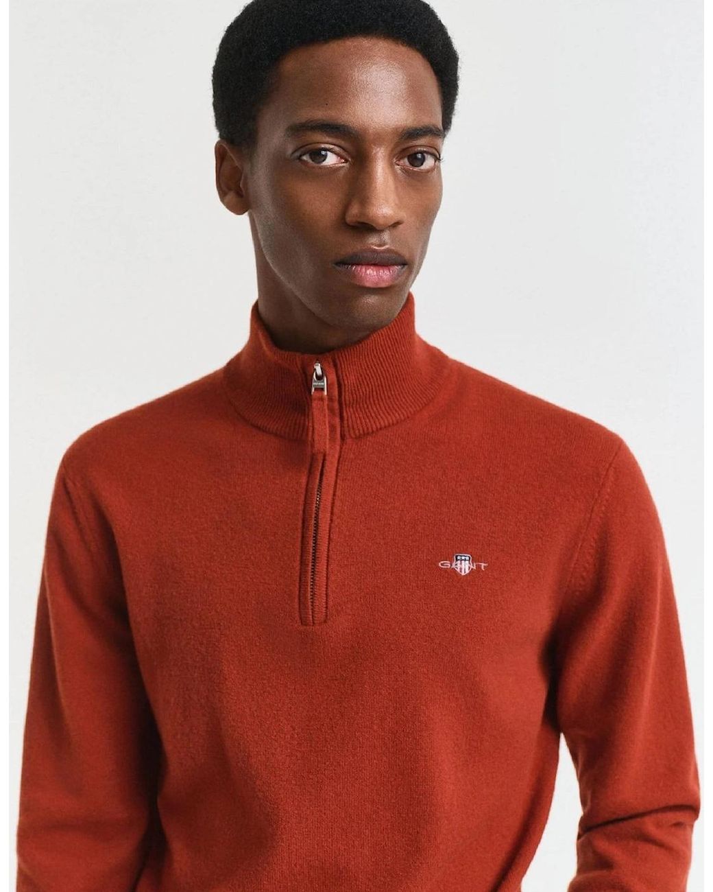 Gant Red Lambswool Half Zip Sweater for men