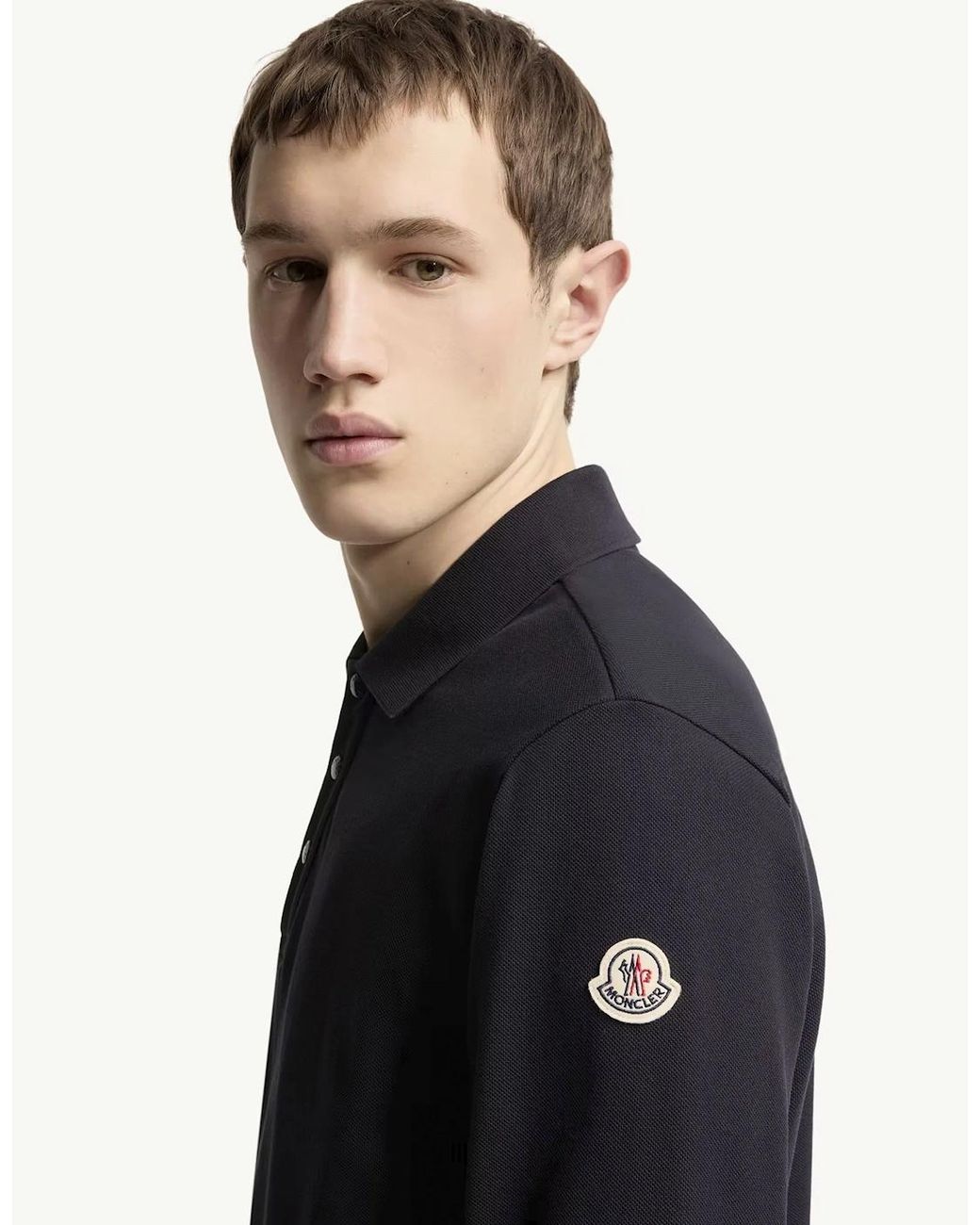 Moncler Blue Cotton Striped Polo Shirt for men