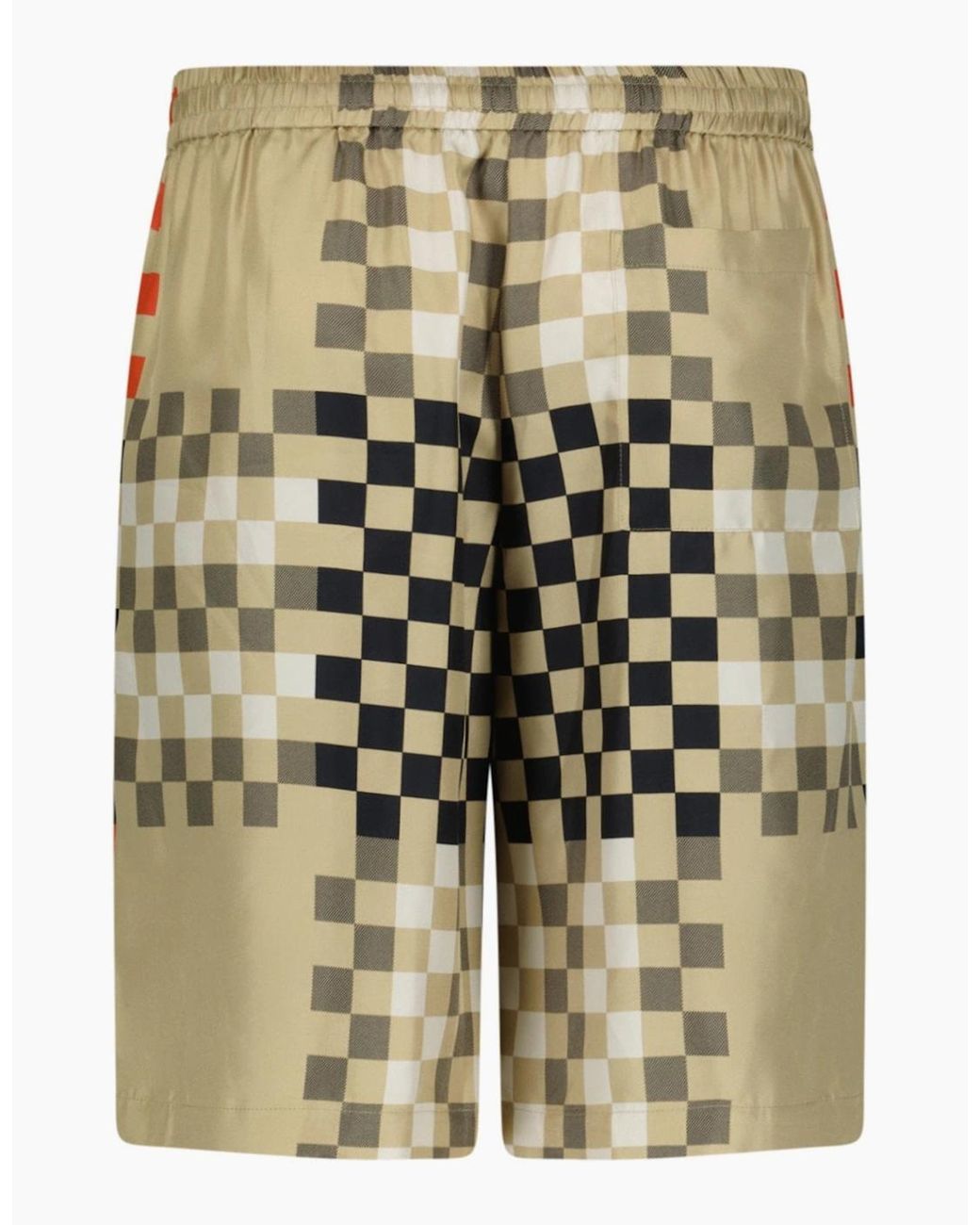 Burberry Natural 'Bradeston' Silk Pixel Check Shorts for men