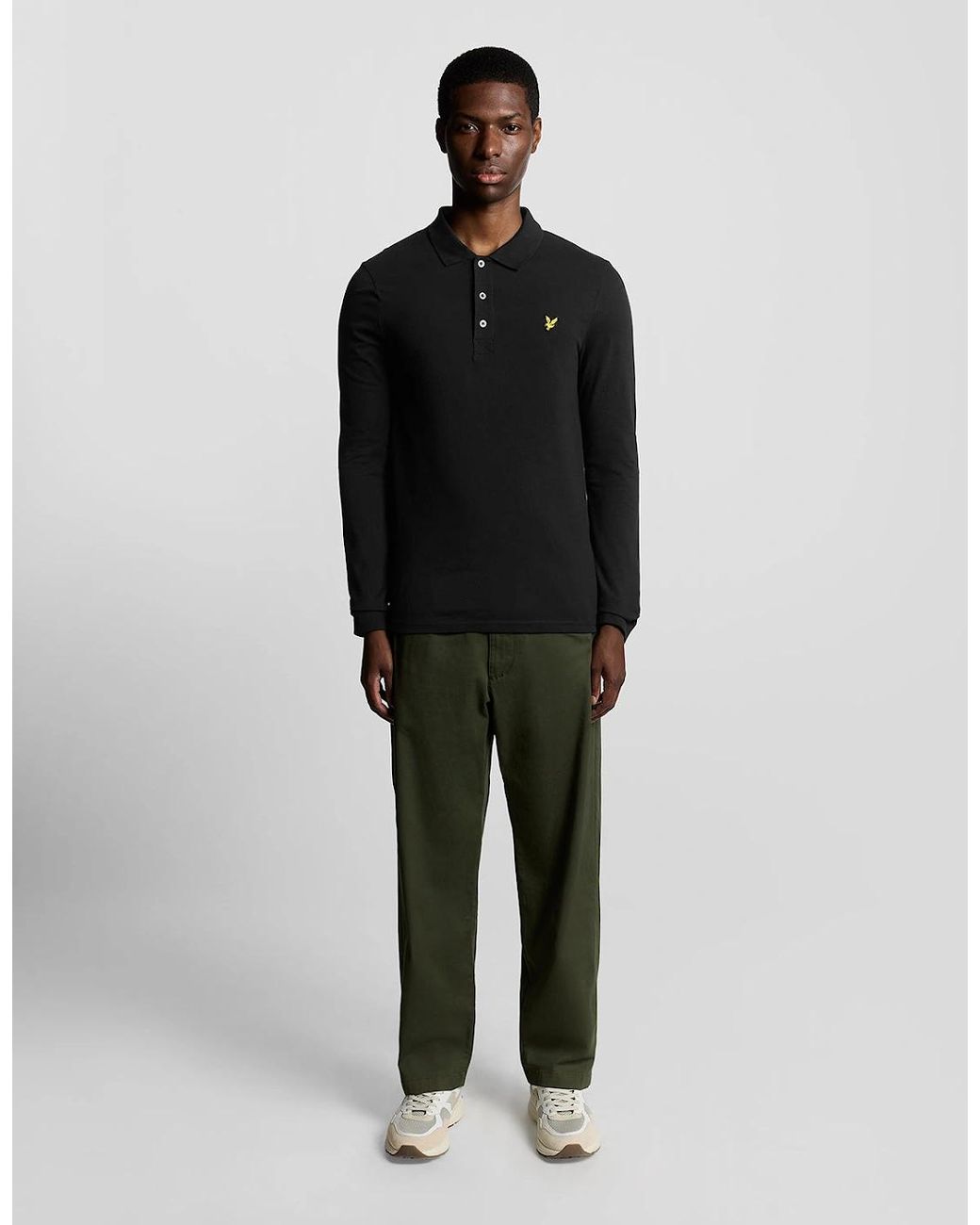 Lyle & Scott Black Long Sleeve Cotton Polo Shirt for men