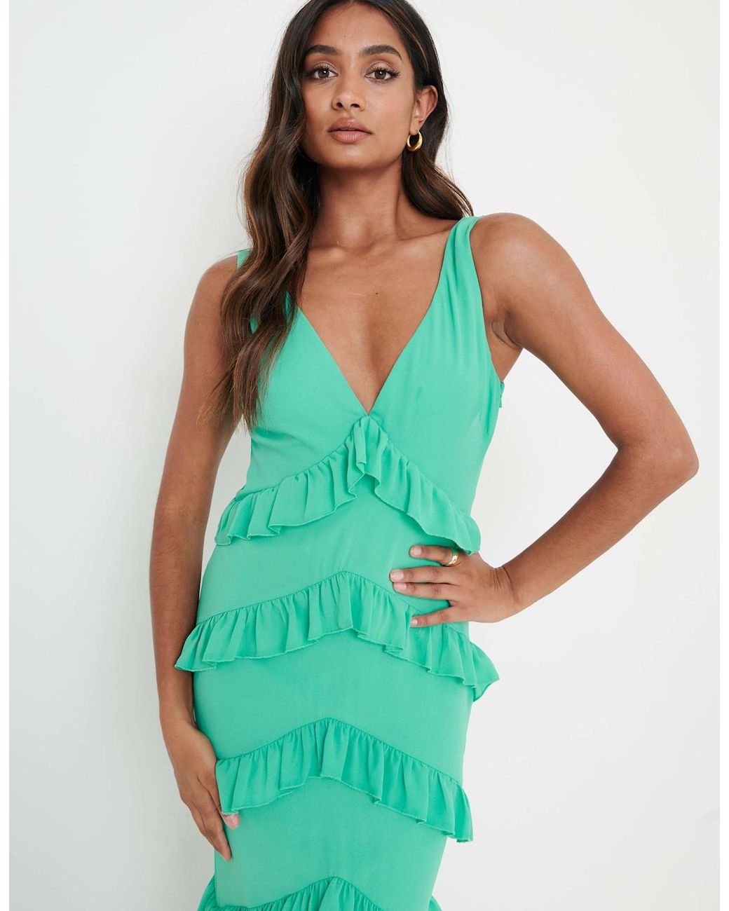 Pretty Lavish Green Piper Ruffle Maxi Dress