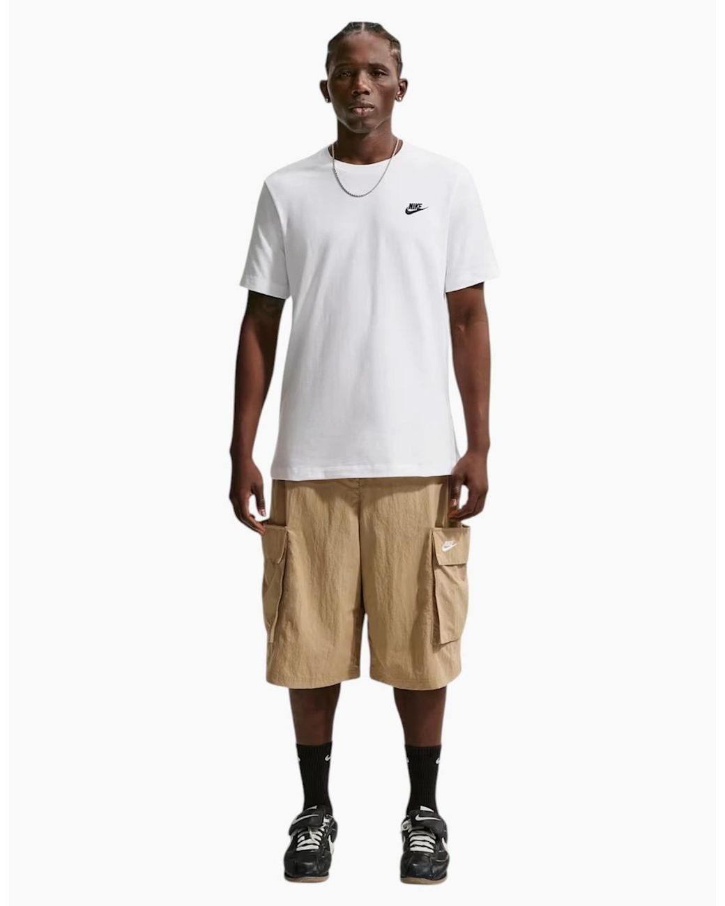 Nike White Core T Shirts Sportswear Club Swoosh Embroidered Futura Logo Tee for men