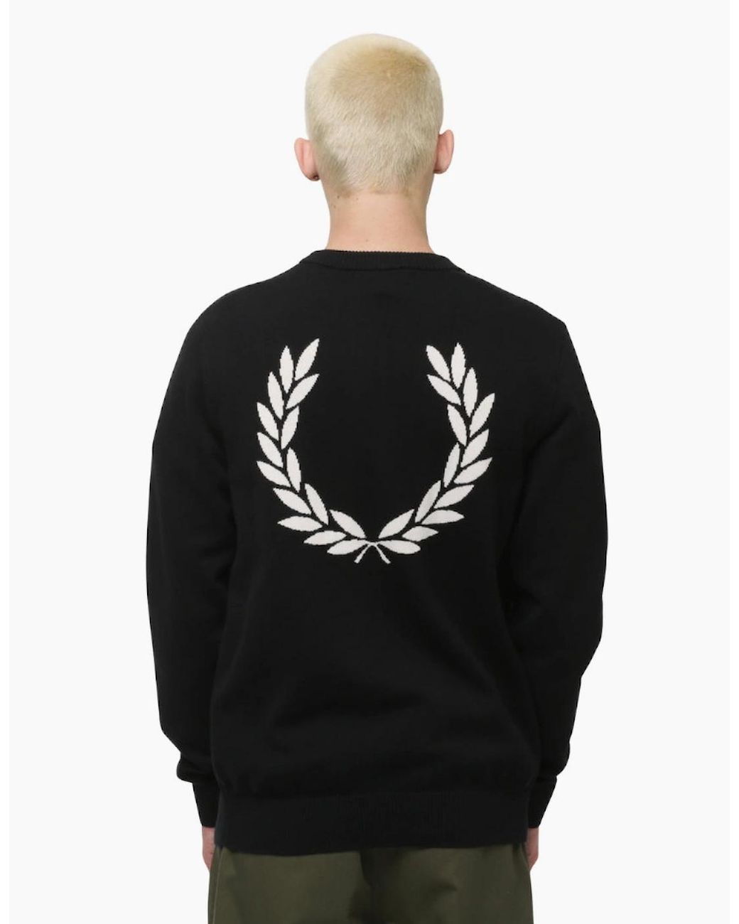 Fred Perry Black Graphic Laurel Wreath Jumper for men