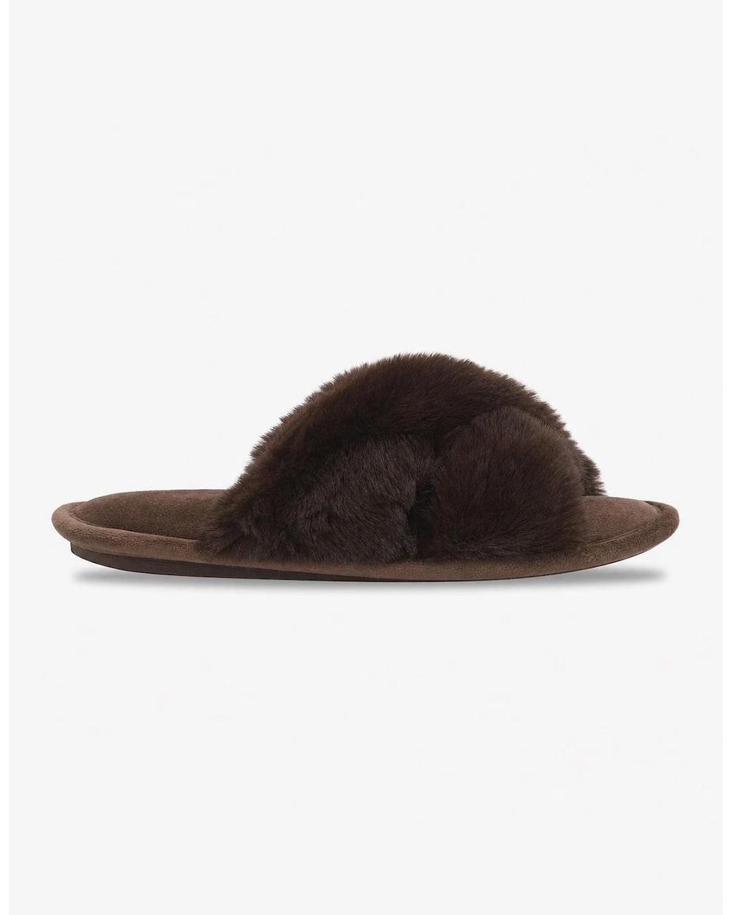 Totes Brown Toasties Cross Fur Slider Mules Chocolate